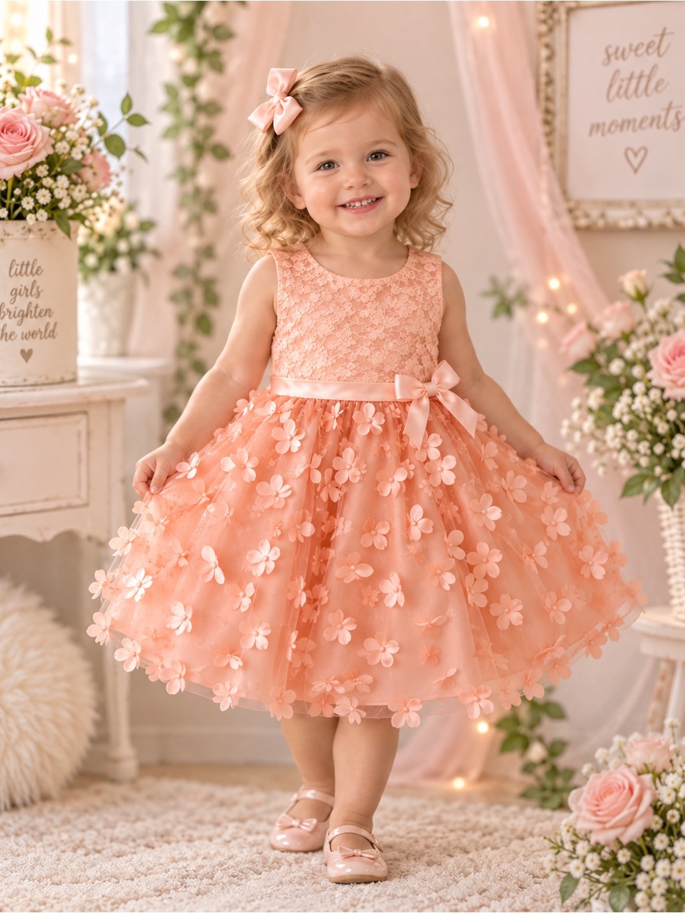 Nanette Baby Girls 24M Pink Lace Floral Dress & Bloomers Set NWT